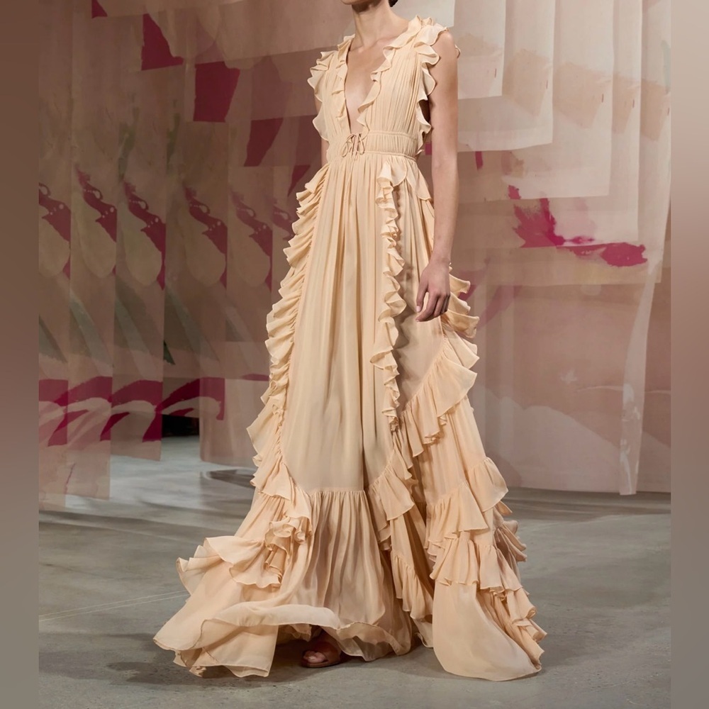 NWOT Ulla Johnson Florella Ruffled Silk Georgette Gown Peony Size 8 $1350 - Picture 2 of 13